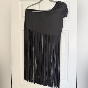 Black Fringe one shoulder top